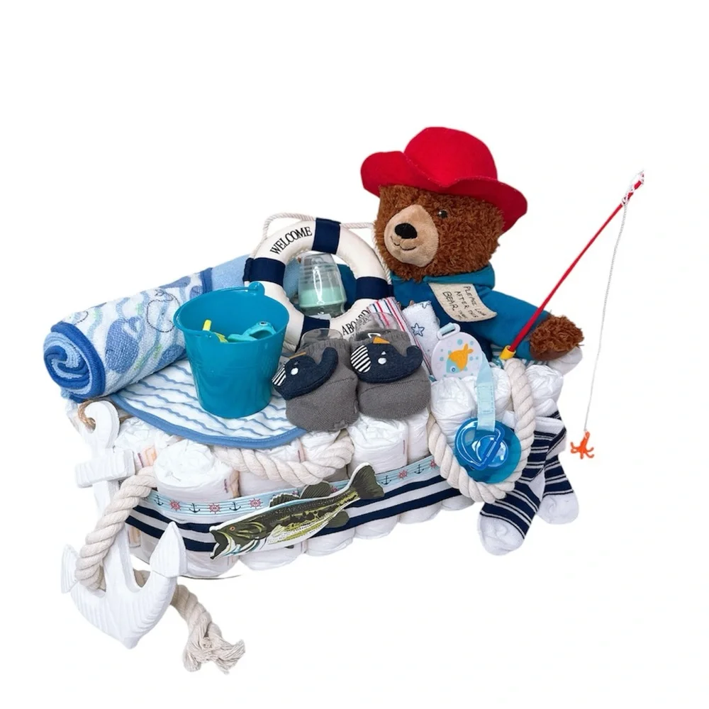 Fisherman Diaper Cake, Boat Diaper cake, Baby Shower Gift